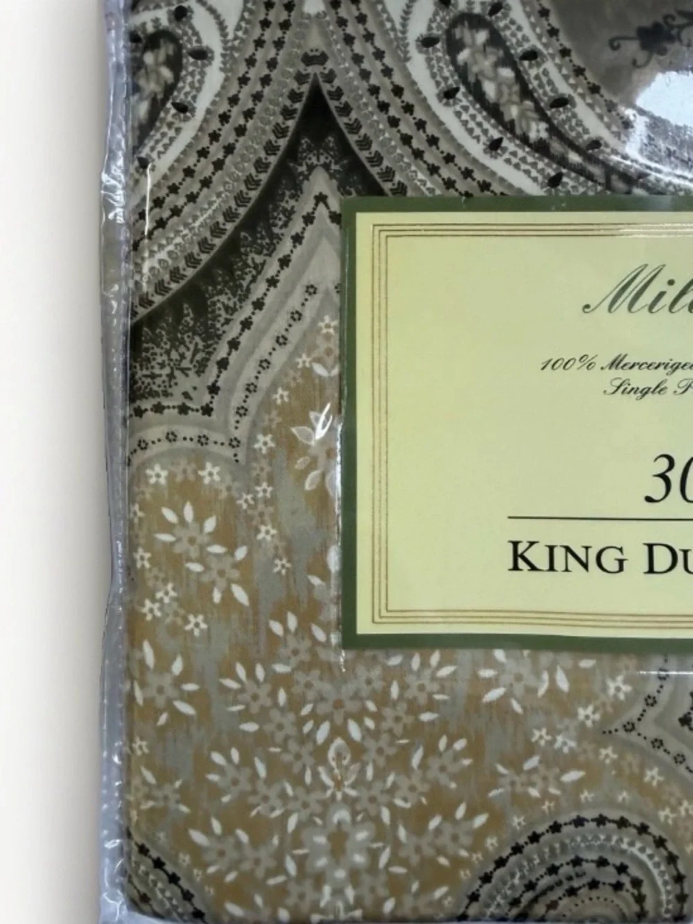 Milano King Duvet Set 3 PC 300 TC 100% Cotton Sateen Paisley Gray Gold New